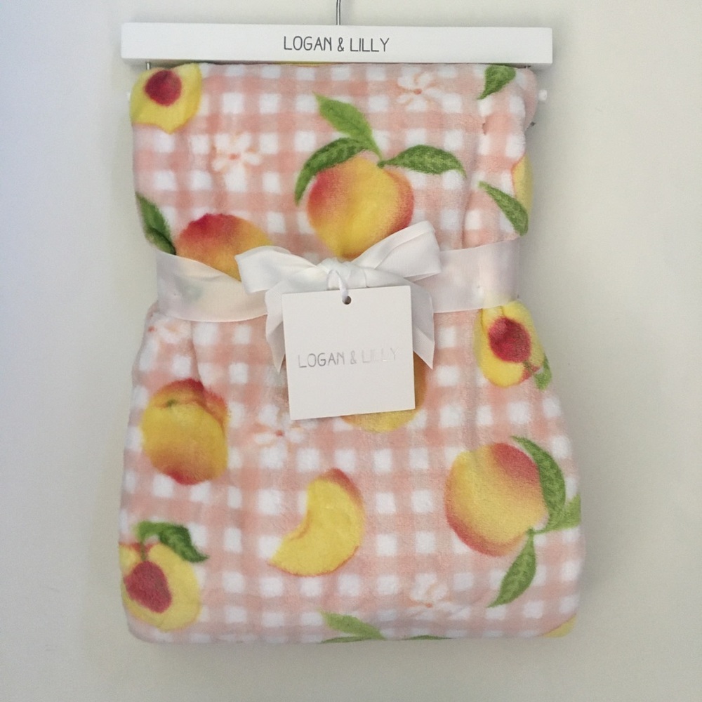 NEW Baby Blanket Peach Theme Floral and Checker Print Baby Gift | Logan & Lilly